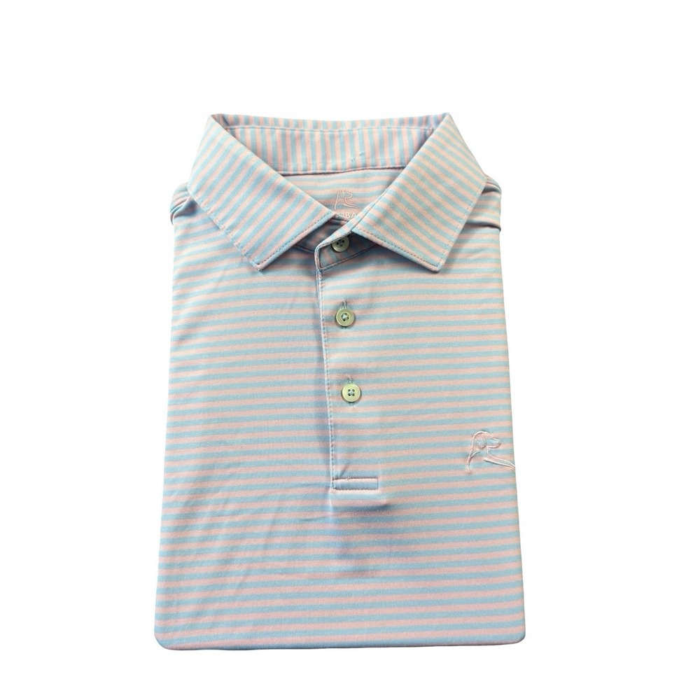Rhoback Pink Blue Striped Performance S/S Mens Polo Shirt Size Medium M